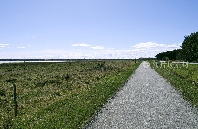 丹麦:在Bovet Bugt的盐沼边上的人行道和自行车道